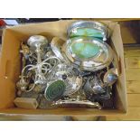 A quantity of silver plated items including trays, candelabra, teaware, cutlery and pheasant table