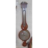 A 19th Century inlaid mahogany and strung banjo thermometer/barometer with shell and flowerhead