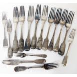 A collection of late Georgian and Victorian silver fiddle pattern dinner and dessert forks - various