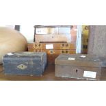 Four boxes including marquetry work box, olive musical jewellery box, etc.