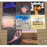 Four Deep Purple vinyl albums and four Black Sabbath vinyl albums