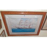Pelham Jones: a maple framed maritime watercolour entitled "Crescent", American three masted sailing
