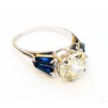 A marked PT (platinum) Art Deco style ring, set with 1.91ct. brilliant cut diamond (chips to girdle)