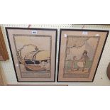 Enid Southby: a pair of framed 1920`s nursery rhyme prints, "Simple Simon" and "My Bed Is Like A