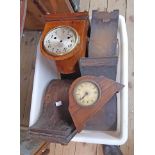 Four Napoleon hat mantel clock cases and an Edwardian dome topped clock case - sold with a small oak