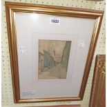 Noel Harry Leaver: a gilt framed watercolour, depicting a street scene in Normandy - signed and