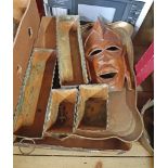 A box of assorted metalware including copper planters, etc. - sold with an African touristware mask