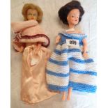 Two vintage fashion dolls associated knitted clothing