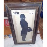 A framed 19th Century silhouette full length portrait of a gentleman holding a top hat - bearing