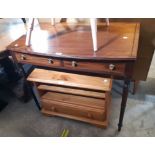 A 35" 19th Century mahogany and ebony strung bow front side table with two frieze drawers, set