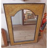 A reproduction painted and part ebonised framed decorative wall mirror with break arch topped oblong