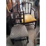 An antique stained elm framed spindle back standard chair, set heavy turned front supports (old