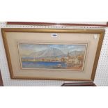 A gilt framed and slipped 19th Century watercolour, depicting a continental coastal scene with town,