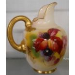 A Royal Worcester blush ivory jug with fruiting brambles and gilt embellishments, decorated by K.
