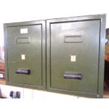 A pair of 9 1/2" vintage Amselock green painted metal filing boxes - some wear to finish