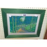 Stan Rosenthal: a green painted framed watercolour entitled "Stepaside Woods" - 7 1/4" X 10 1/2"