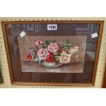 A. H.: a gilt framed watercolour still life with bowl of flowers - signed