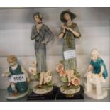 Two boxed Giuseppe Armani resin figurines, Rose and Lily - sold with a Katzhutte figure of a child