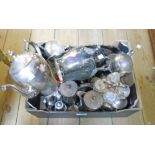 A quantity of silver plated items including cruet set, hotel plate, etc.