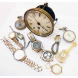 A clock face and ten assorted watches of varying age and condition