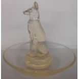 An R. Lalique opalescent glass pin dish with seated German Shepherd dog Chien pin dish No. 290,