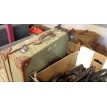 A mid 20th Century government issue suitcase - sold with a canvas and leather holdall