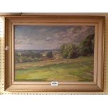 Gilbert Solomon: a framed oil on board entitled "A Sussex Landscape" - 13 1/4" X 18 1/2" - artist'