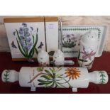 A Portmeirion Botanic Garden rolling pin and stand, sugar sifter, salt and pepper, cheese board,