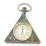 A reproduction Masonic style cast brass cased pocket watch of pyramid outline with decorative dial