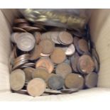 A box of old Pennies and Half Pennies and other coinage including Euro cents
