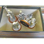 Five silver plated pewter English Miniatures, Fine Art Sculptures: comprising chimney sweep,