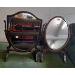An Edwardian swing dressing table mirror with oval plate and strung border - sold with a shield