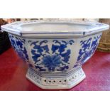 A large modern Chinese blue and white jardinière