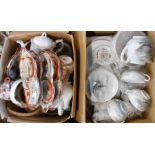 Two boxes containing assorted china including Japanese cups and saucers, eggshell porcelain tea set,