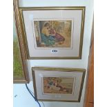 A pair of small gilt framed Victorian watercolours, depicting children resting on a bank and two