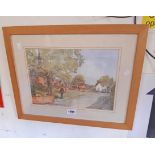 D.H. Rowbotham: a framed watercolour, depicting a street scene with figures in Shilterfield - signed