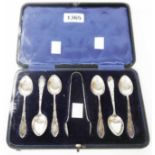 A cased set of six silver teaspoons and a pair of sugar tongs to match - Birmingham 1910