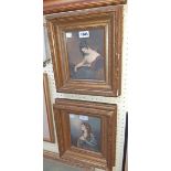A pair of antique gilt gesso framed poychrome stipple engravings, depicting female subjects - 7 1/4"