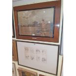 A Hogarth framed eight image on block pressed paper, depicting ink drawn line sketches of Oriental