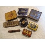 Two vintage Farrah's Toffee tins, Nutbrown Tobacco tin, compact, etc.