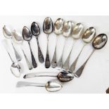 A collection of mainly late Georgian silver table and dessert spoons, including one Irish