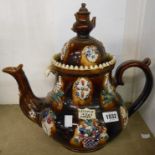 A Victorian Burton on Trent marked barge ware teapot, T. Biddle 1877 - knop damage and chip to rim