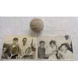 A vintage Slazenger tennis ball bearing Fred Perry's autograph - sold with a contemporary photograph