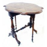 A 21" Victorian figured walnut veneered Sutherland table with moulded shaped top, set on turned