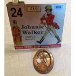 A vintage Johnny Walker tin calendar - sold with a Johnny Walker ashtray