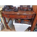 A 36" Victorian mahogany break bow front side table with long frieze drawer, set on part bobbin