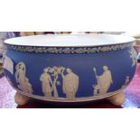 A 19th Century Wedgwood blue jasper dip salad bowl decorated with classical figures and trees, set