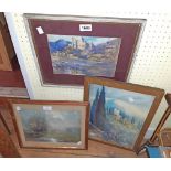 A group of three late 19th/early 20th Century watercolours by the same hand, one of figures on a