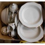 A German Wiesterling part dinner service with gilt banding on ivory ground