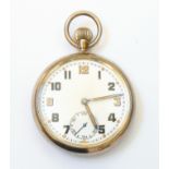 A Second World War period British army issue steel cased lever pocket watch with GS/TP and broad